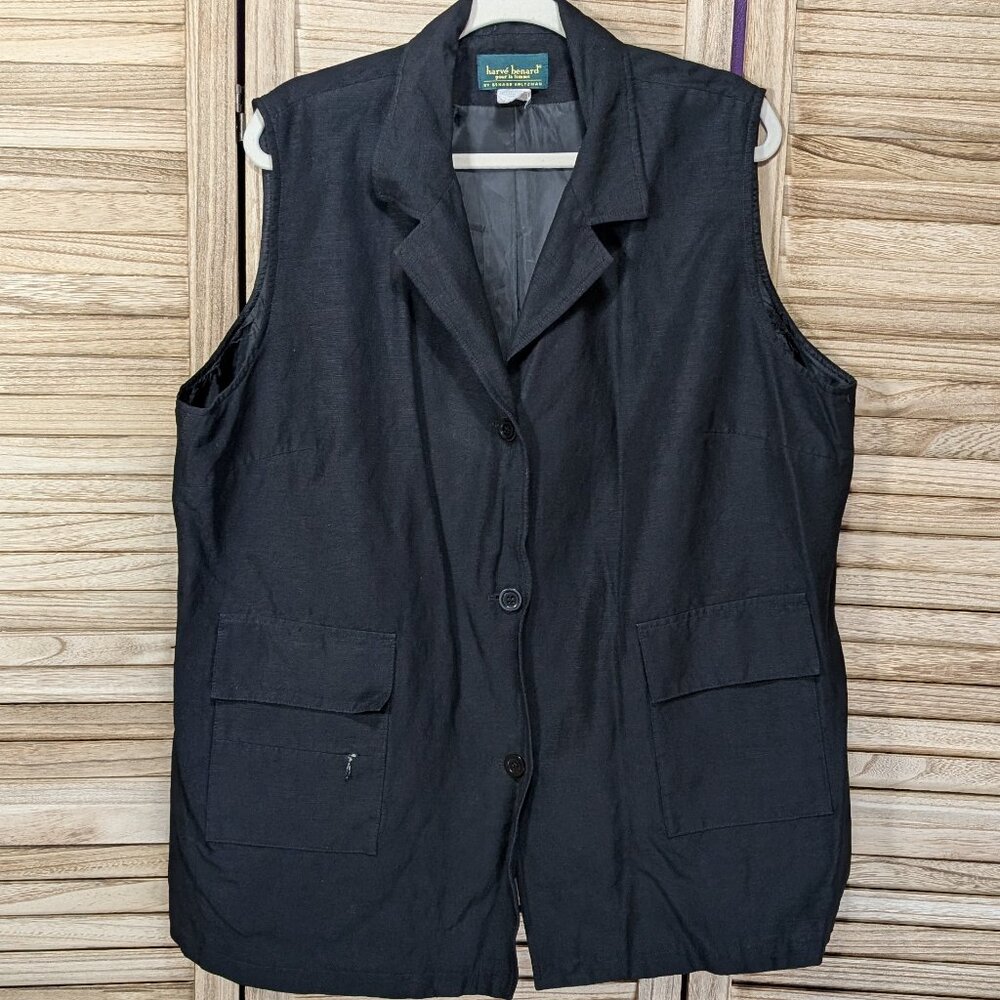 harve benard Benard Holtzman Sleeveless Vest w/ Pockets Black VINTAGE Size 20W
